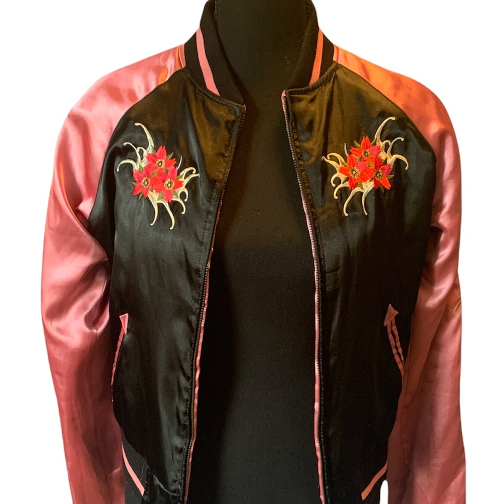 Pink Reversible Satin embroidered jacket.